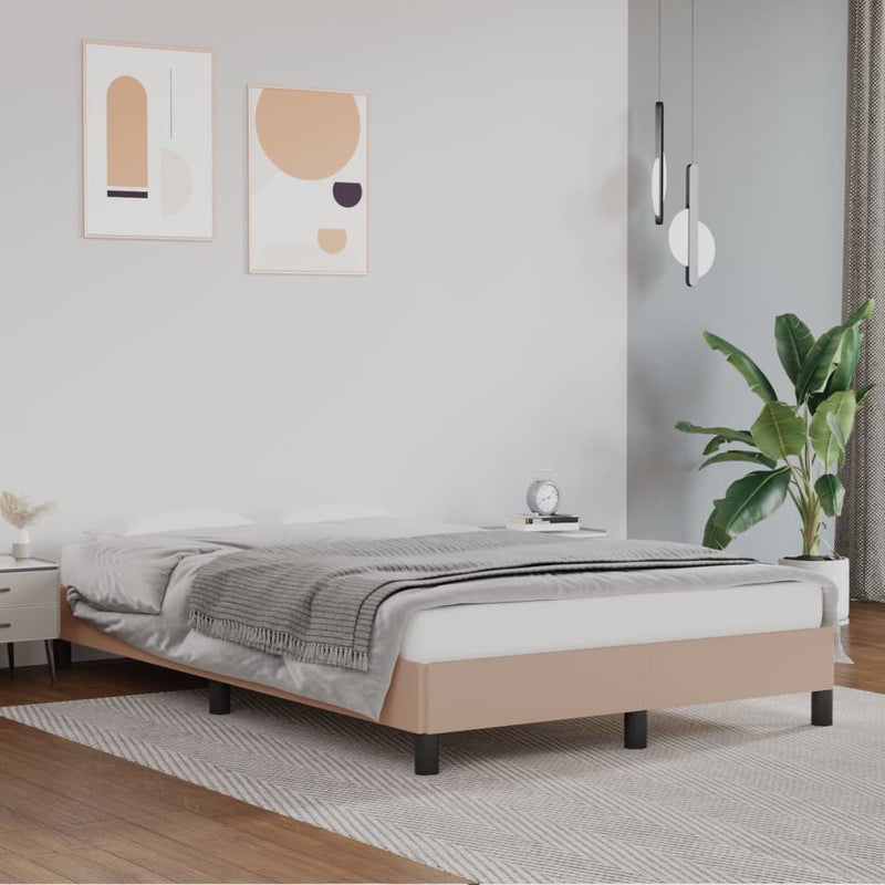 Łóżko tapicerowane rama łóżka ze stelażem brąz skóra sztuczna 120x200 cm