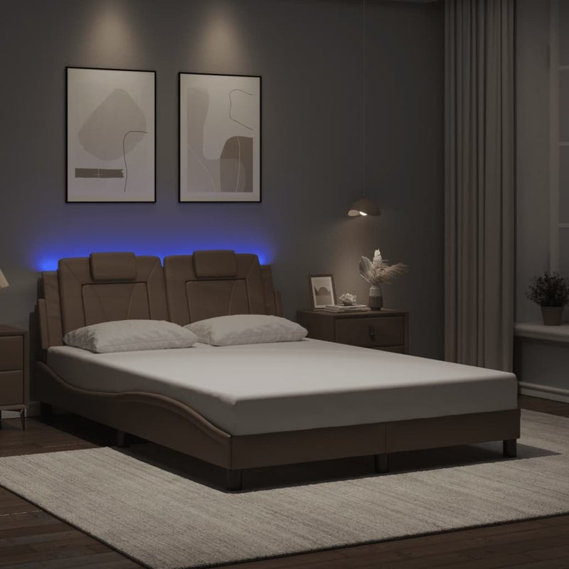 Łóżko tapicerowane rama łóżka ze stelażem brąz skóra led 120x200 cm