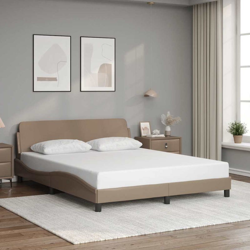 Łóżko Tapicerowane Cappuccino Rama Łóżka Ze Stelażem Ekoskóra 160x200 cm