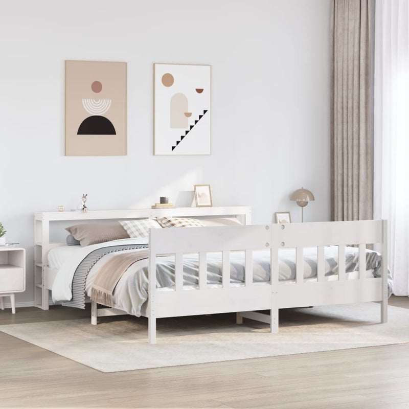 Łóżko Łóżko Drewniane Białe Rama Łózko Ze Stelażem 200x200 cm