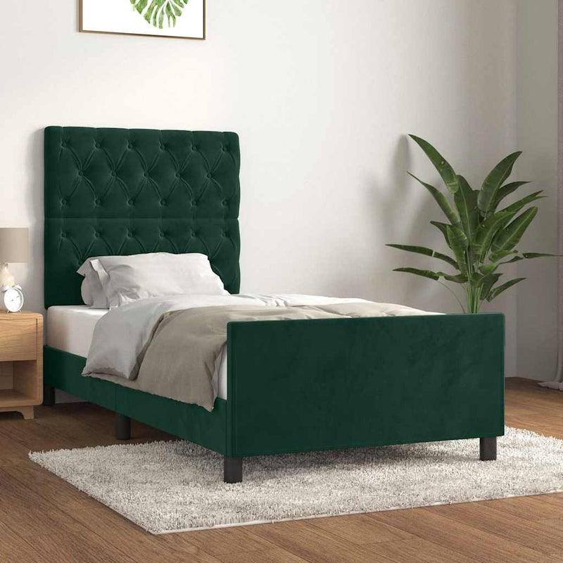 Łóżko Tapicerowane Zielone Rama Łóżka Ze Stelażem Sypialnia 80x200 cm