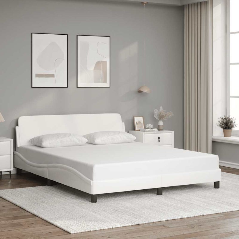 Łóżko tapicerowane rama łóżka ze stelażem białe skóra sztuczna 160x200 cm