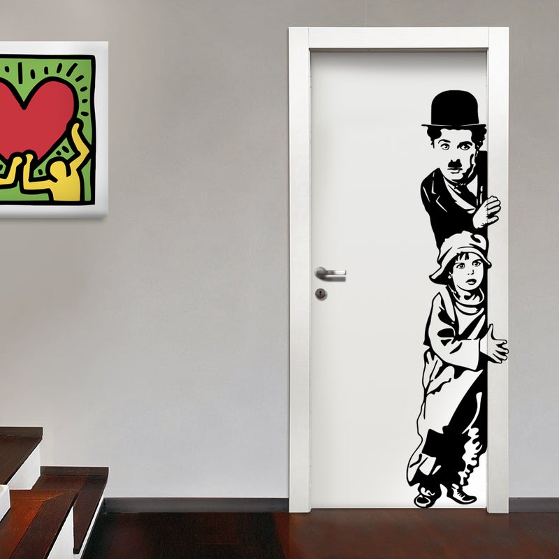 Charlie Chaplin - Naklejka ścienna winylowa 45x185 cm - kolor CZARNY