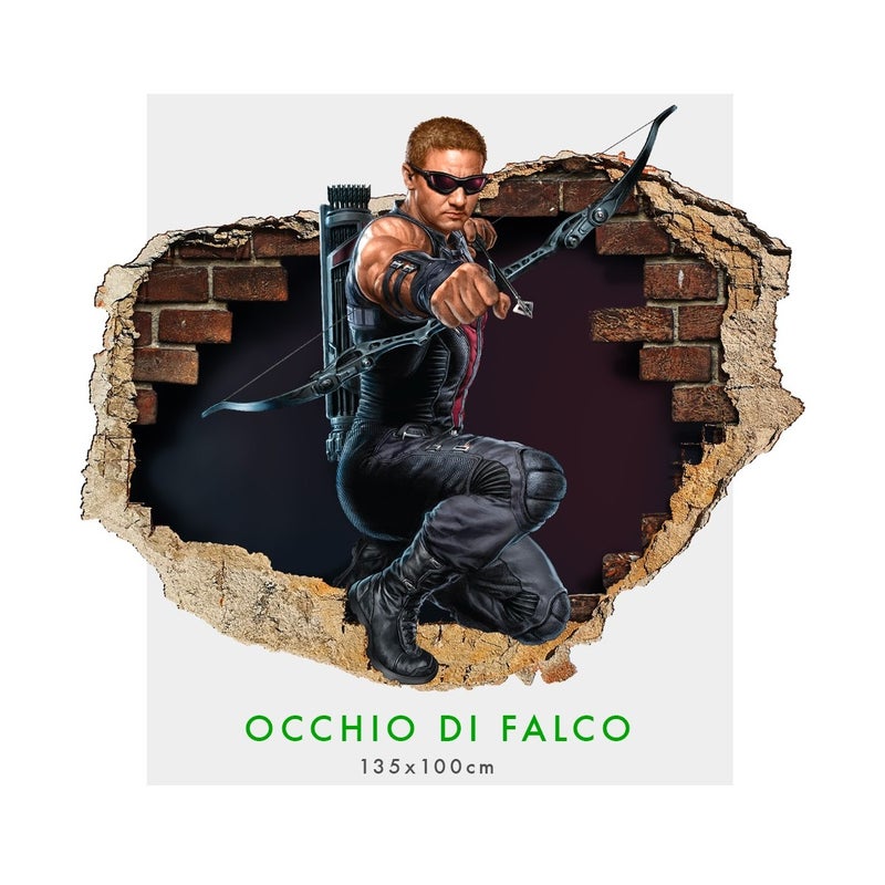 HAWKEYE - Naklejka ścienna 3D z grafiką na ścianę - Naklejka ścienna do pokoju dziecięcego o wymiarach 145x100 cm.