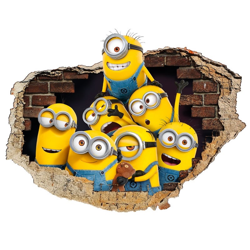 GRUPOWE ZDJĘCIE MINIONKÓW - Naklejka ścienna 3D - Naklejka ścienna do pokoju dziecięcego o wymiarach 145x100 cm.