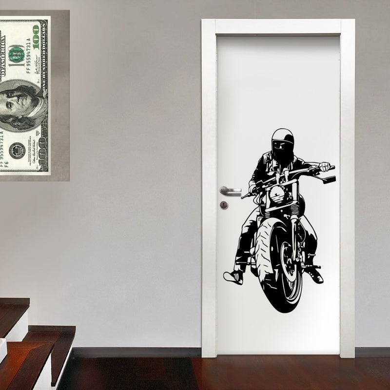 MOTOCYKLISTKA - Naklejka ścienna winylowa 55x90 cm - kolor CZARNY