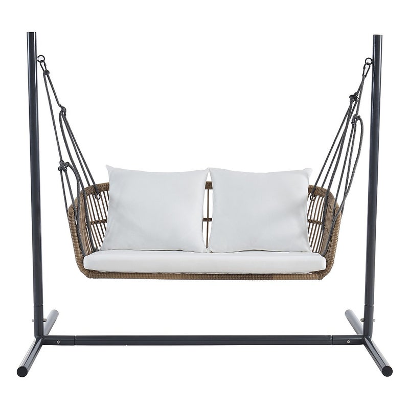 Huśtawka ogrodowa dwuosobowa z technorattanu w kolorze naturalnego jasnego drewna - NUVEA