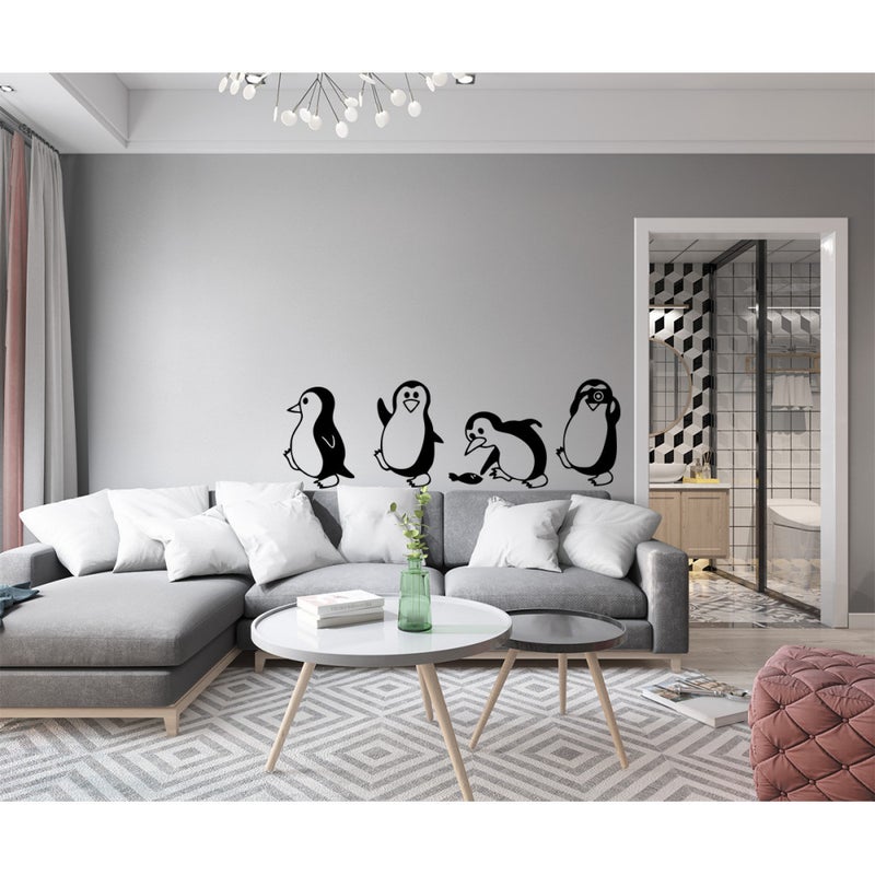 PINGUINS - Naklejka ścienna winylowa 40x125 cm - kolor CZARNY