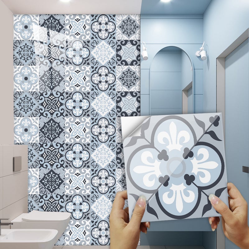 10 szt. samoprzylepnej niebieskiej tapety kafelkowej 10 x 10 cm, naklejka ścienna w stylu mozaiki, wodoodporna folia dekoracyjna do płytek