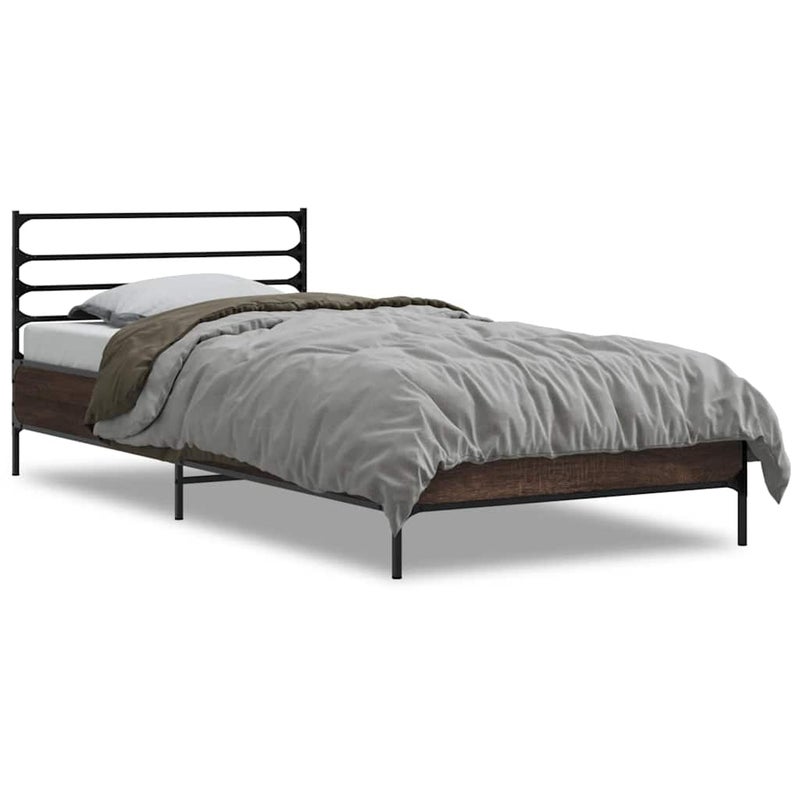 Łóżko Brązowy Dąb Rama Łóżka Ze Stelażem Do Sypialni Pokoju 100x200 cm