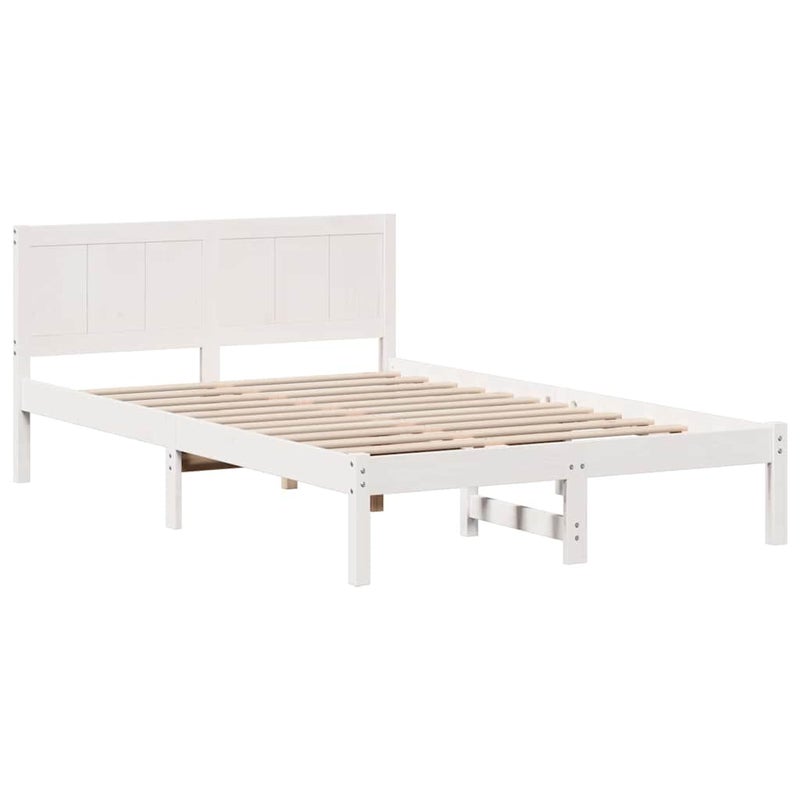 Łóżko Drewniane Białe Rama Łóżka Ze Stelażem Drewniana Łóżko Do Sypialni Pokoju 135 x 190 cm