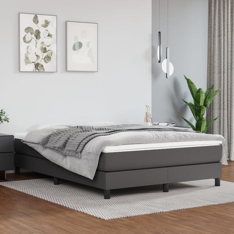 Łóżko tapicerowane rama łóżka ze stelażem szara skóra sztuczna 140x200 cm,