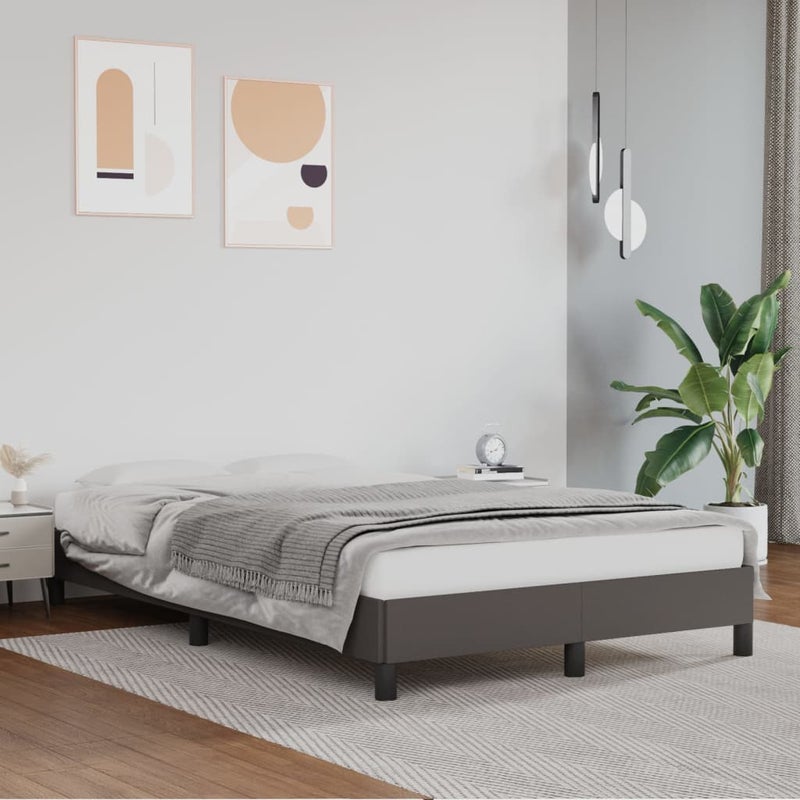 Łóżko Tapicerowane Rama Łóżka Ze Stelażem Szara Ekoskóra 120x190 cm