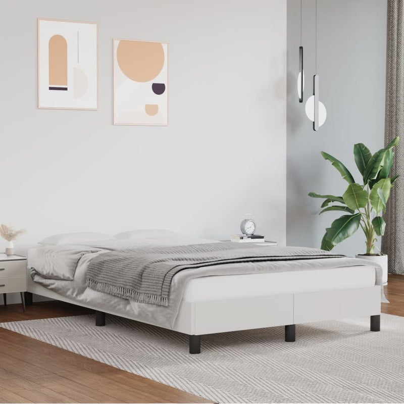 Łóżko tapicerowane rama łóżka ze stelażem białe skóra sztuczna 120x190 cm