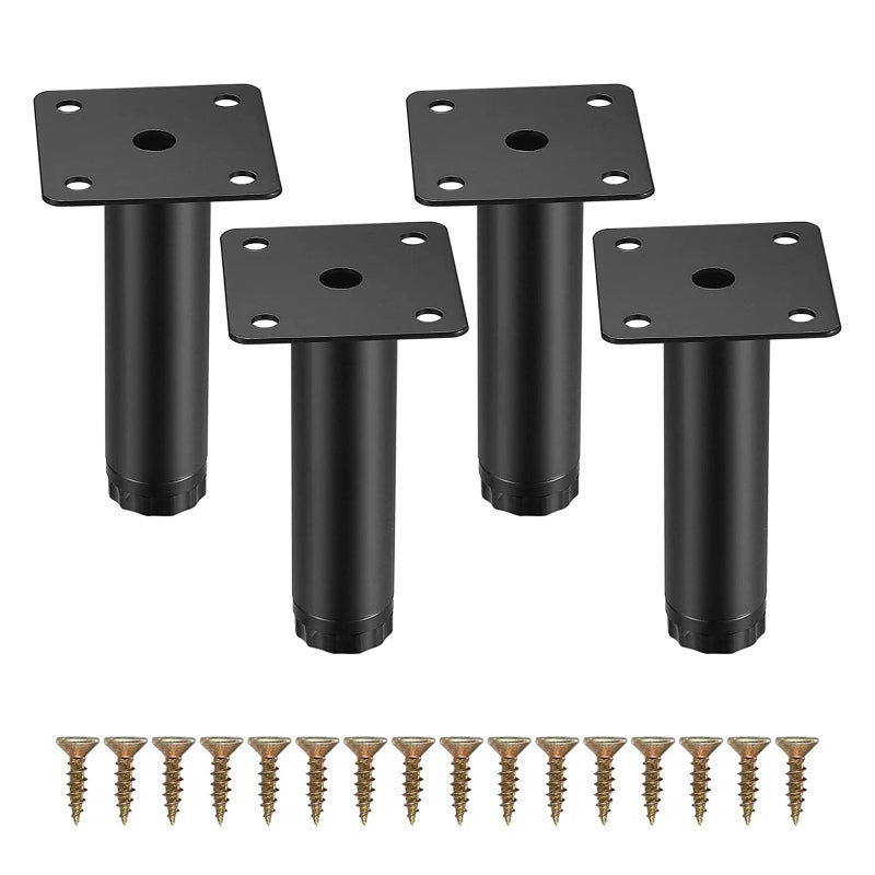 Zestaw 4 metalowych nóżek meblowych, 8 cm (3 cale), regulowanych, do półek kuchennych, sofy, stołu, krzesła, biurka, szafki.