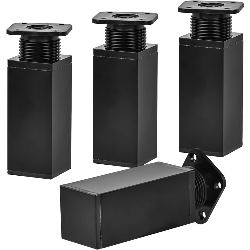 Nogi meblowe metalowe 4-calowe (10 cm), zestaw 4 szt., nowoczesne, regulowane, ze stopu aluminium, kwadratowe, wymienne, do sofy i mebli