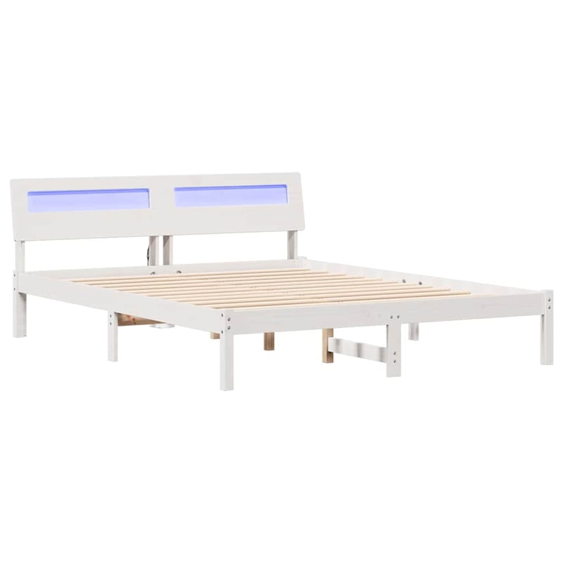 Łóżko Drewniane Białe Rama Łóżka Ze Stelażem Drewniana Łóżko Do Sypialni Pokoju 140 x 200 cm