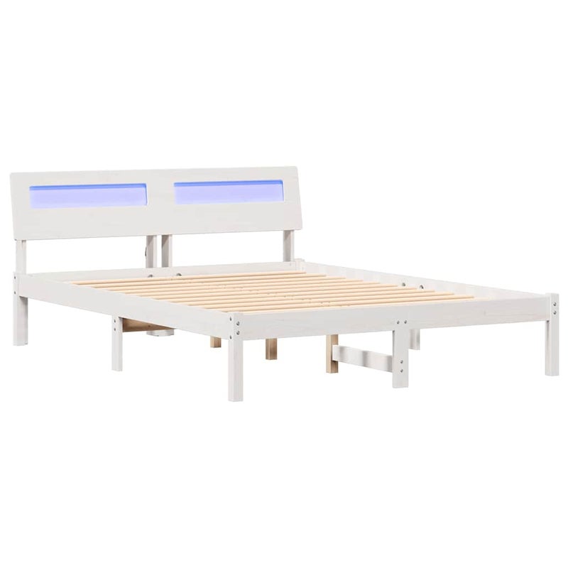 Łóżko Drewniane Białe Rama Łóżka Ze Stelażem Drewniana Łóżko Do Sypialni Pokoju 135 x 190 cm