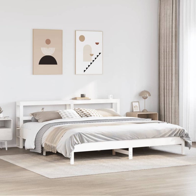 Łóżko Drewniane z Regałem Rama Łóżka Ze Stelażem Biała 180x200 cm