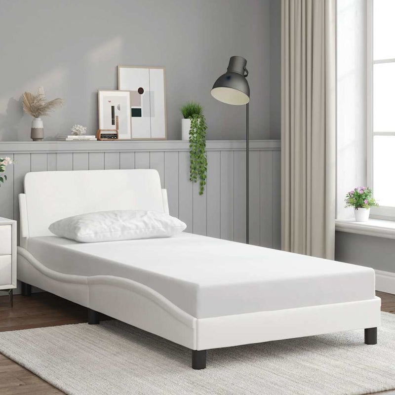 Łóżko tapicerowane rama łóżka ze stelażem białe skóra sztuczna 100x200 cm