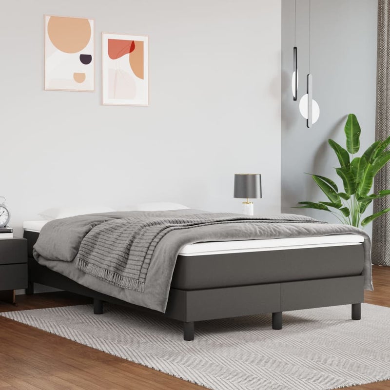Łóżko tapicerowane rama łóżka ze stelażem szara skóra sztuczna 120x200 cm