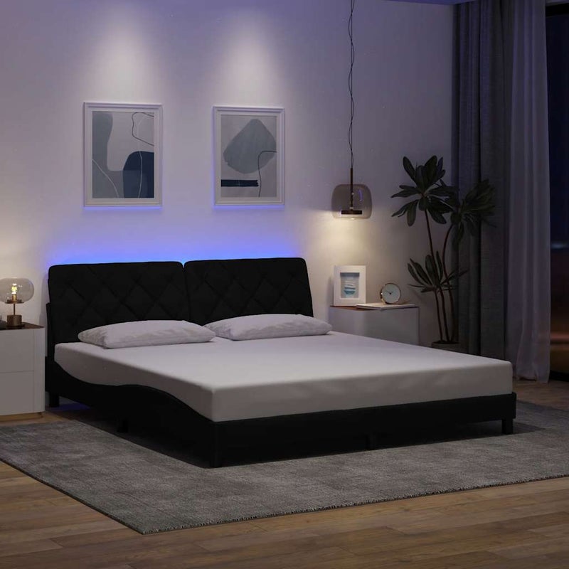 Łóżko Tapicerowane Czarne Rama Łóżka Ze Stelażem LED 180x200 cm