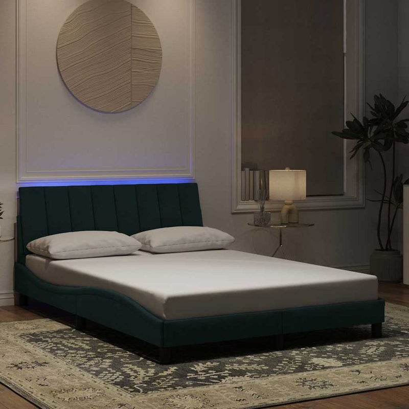 Łóżko Tapicerowane Zielone Rama Łóżka Ze Stelażem Sypialnia LED 120x200 cm