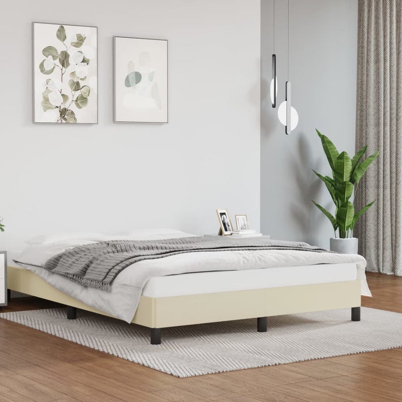 Łóżko Tapicerowane Kremowe Rama Łóżka Ze Stelażem Sypialnia 140x200 cm