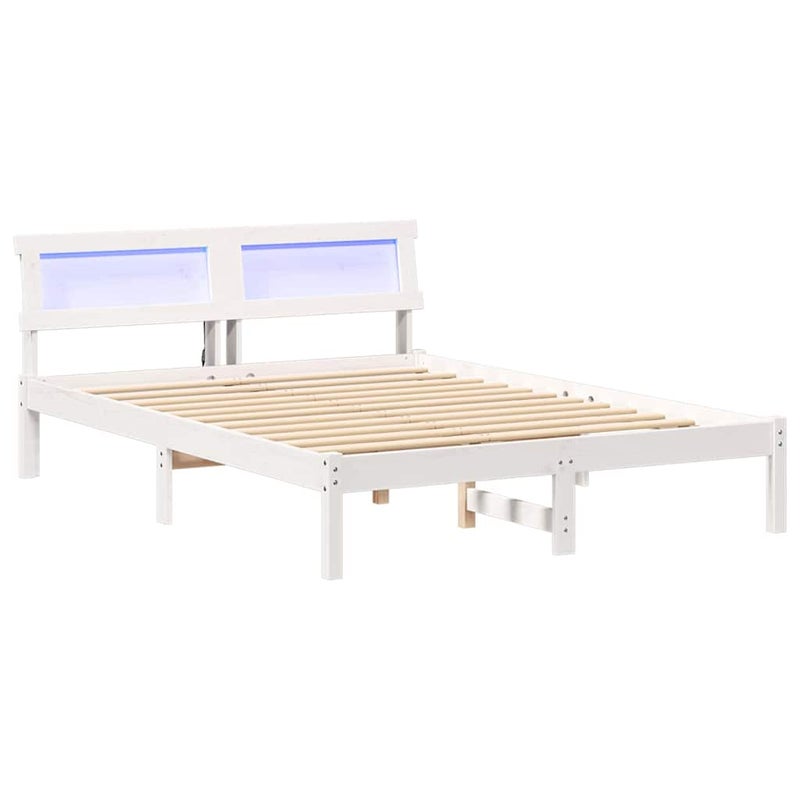 Łóżko Drewniane Białe Rama Łóżka Ze Stelażem Drewniana Łóżko Do Sypialni Pokoju 135 x 190 cm
