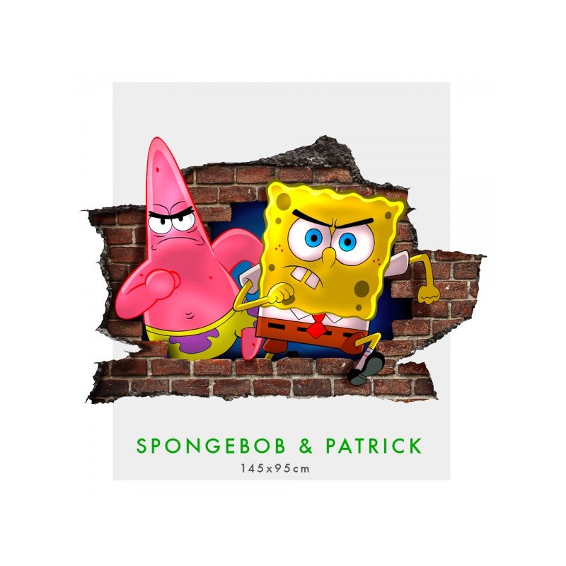 SPONGEBOB I PATRYK - Naklejka ścienna 3D do pokoju dziecięcego o wymiarach 145x100 cm.