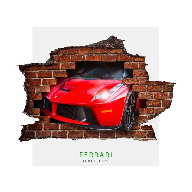 FERRARI - Naklejka ścienna 3D z grafiką na ścianę - Naklejka ścienna do pokoju dziecięcego o wymiarach 145x100 cm.