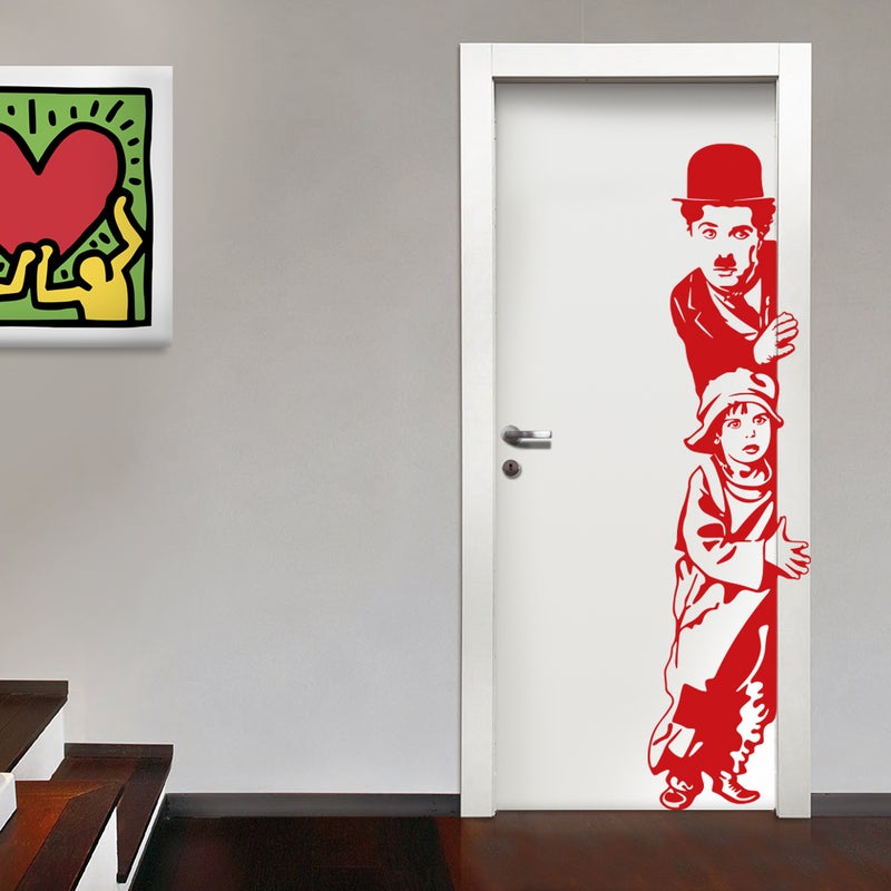 Charlie Chaplin - Naklejka ścienna winylowa 45x185 cm - kolor czerwony