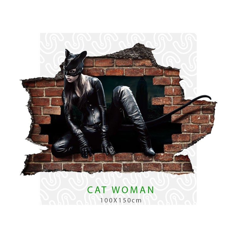 KOBIETA KOT - Naklejka ścienna 3D - Naklejka ścienna do pokoju dziecięcego o wymiarach 145x100 cm.
