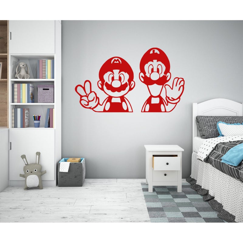 MARIO I LUIGI - Naklejka ścienna winylowa 55x95 cm - kolor czerwony
