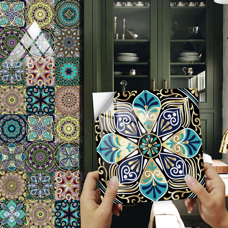 16 szt. samoprzylepnej tapety na płytki 10 x 10 cm, naklejka ścienna w stylu mozaiki, wodoodporna folia dekoracyjna do płytek ściennych