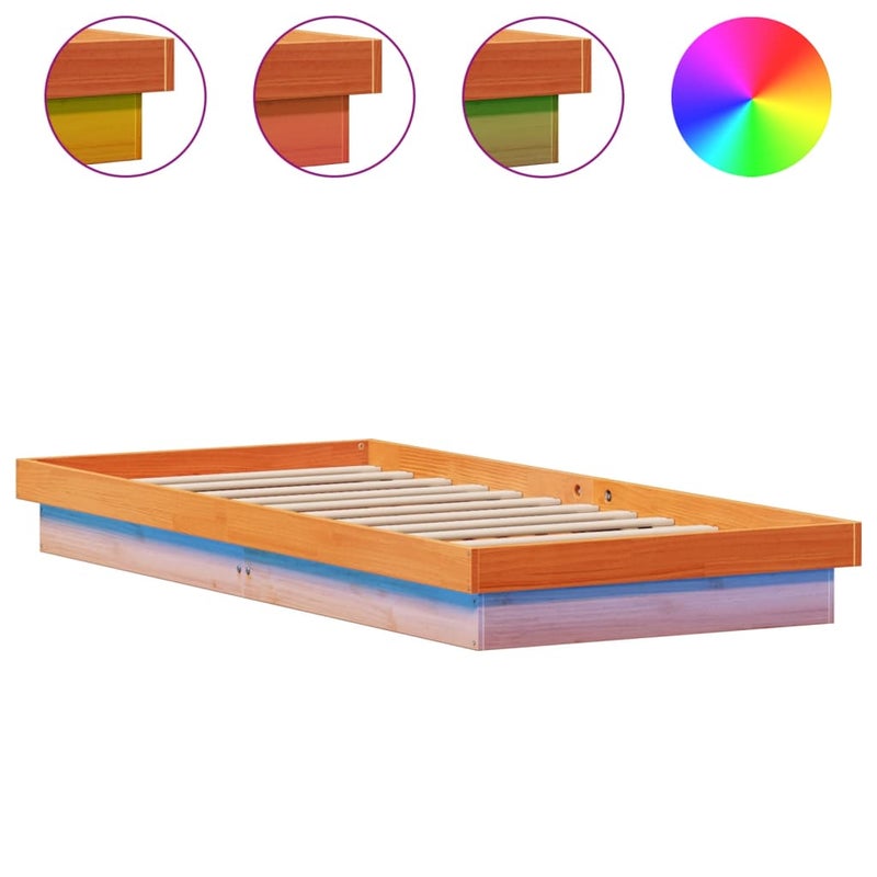 Łóżko Drewniane Brązowe Rama Łóżka Ze Stelażem Drewniana Do Sypialni Pokoju LED 100x200 cm