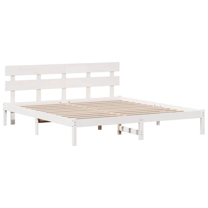 Łóżko Łóżko Drewniane Białe Rama Łózko Ze Stelażem 200 x 200 cm