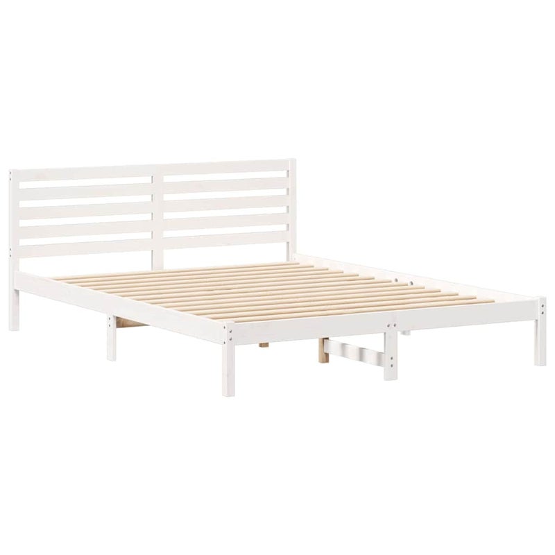 Łóżko Drewniane Białe Rama Łóżka Ze Stelażem Drewniana Łóżko Do Sypialni Pokoju 160 x 220 cm