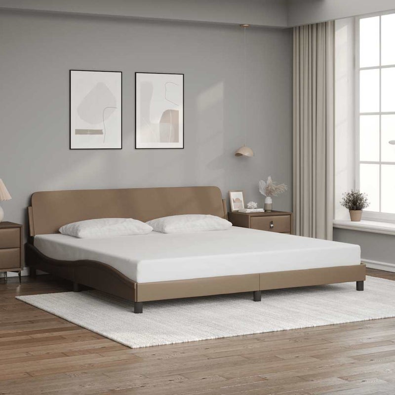 Łóżko Tapicerowane Cappuccino Rama Łóżka Ze Stelażem Ekoskóra 200x200 cm