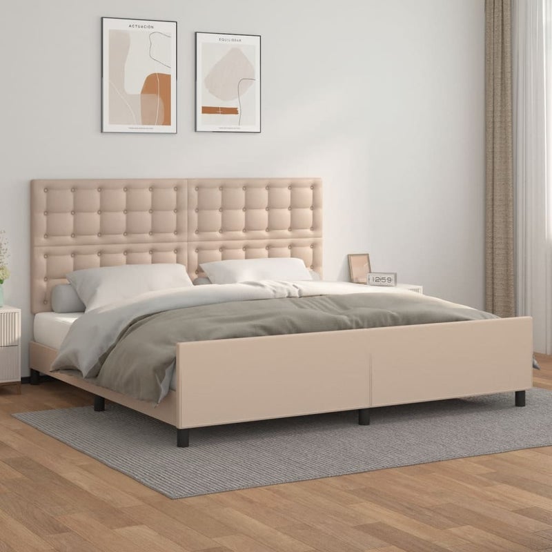 Łóżko Tapicerowane Cappuccino Rama Łóżka Ze Stelażem Ekoskóra 200x200 cm