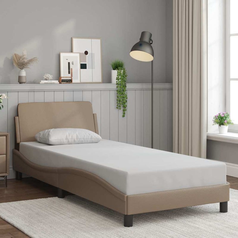 Łóżko tapicerowane rama łóżka ze stelażem brąz skóra sztuczna 80x200 cm