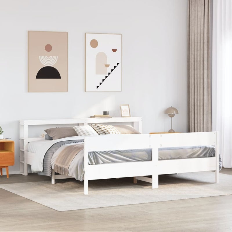 Łóżko Drewniane z Regałem Rama Łóżka Ze Stelażem Biała 180x200 cm