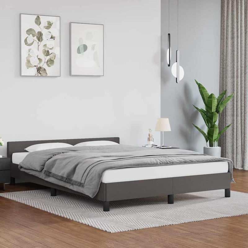 Łóżko Tapicerowane Szare Rama Łóżka Ze Stelażem Szara 140x190 cm
