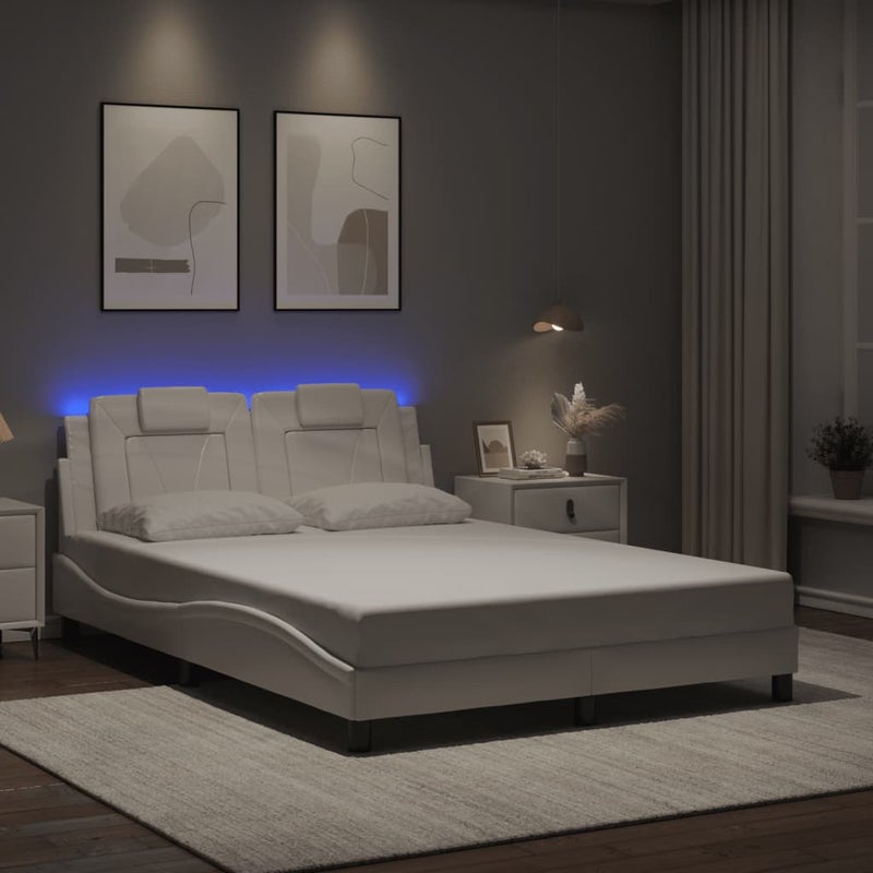 Łóżko tapicerowane rama łóżka ze stelażem białe skóra led 120x200 cm