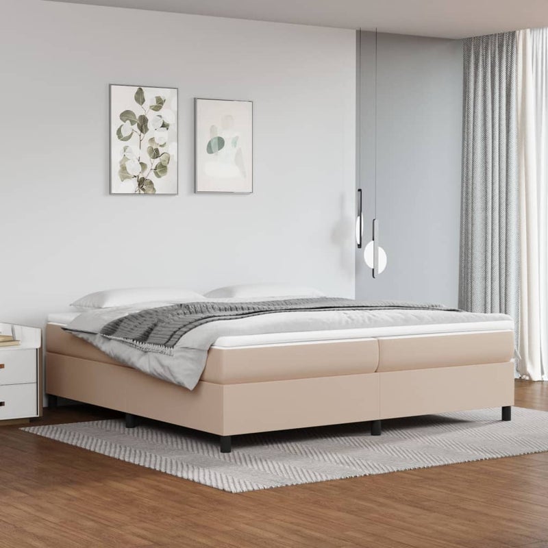 Łóżko tapicerowane rama łóżka ze stelażem brąz skóra sztuczna 200x200 cm