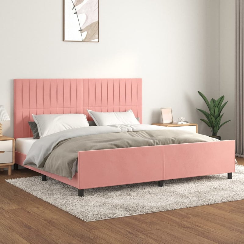 Łóżko tapicerowane rama łóżka ze stelażem różowe aksamitne 200x200 cm