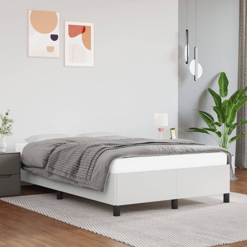 Łóżko tapicerowane rama łóżka ze stelażem białe skóra sztuczna 120x200 cm