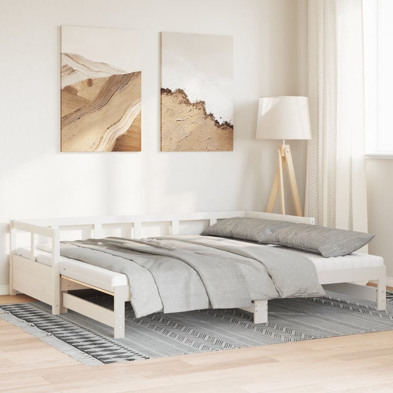 Łóżko Drewniane Rozsuwane Rama Łóżka Ze Stelażem Biała 90x200 cm