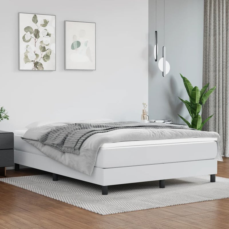 Łóżko tapicerowane rama łóżka ze stelażem białe skóra sztuczna 140x200 cm