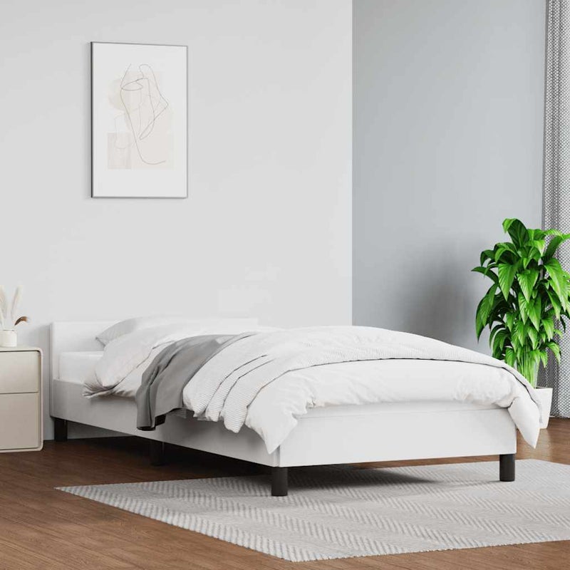Łóżko Tapicerowane Białe Ekoskóra Rama Łóżka Ze Stelażem 90x200 cm